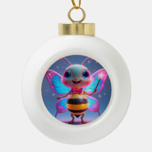 Bright Magical Bee Character With Sparkling Wings Ceramic Ball Christmas Ornament