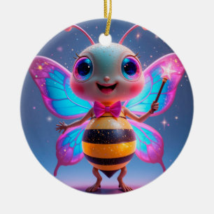 Bright Magical Bee Character With Sparkling Wings Ceramic Tree Decoration