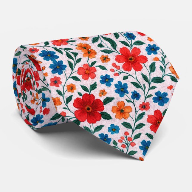  Bright Meadow Flower Pattern Tie (Rolled)