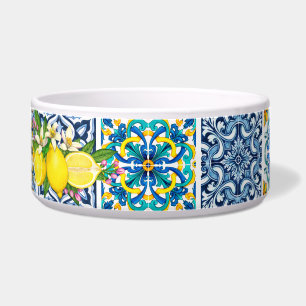 Bright Mediterranean Sicilian Tile Lemon Pet Bowls