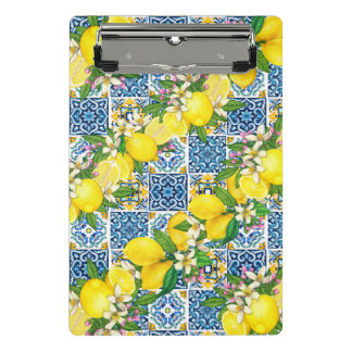 Bright Mediterranean Sicilian Tiles Citrus Lemons Mini Clipboard