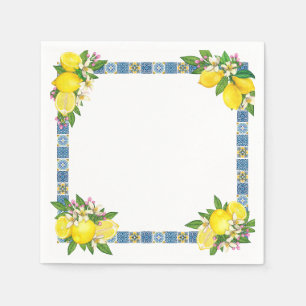 Bright Mediterranean Sicilian Tiles Citrus Lemons Napkin