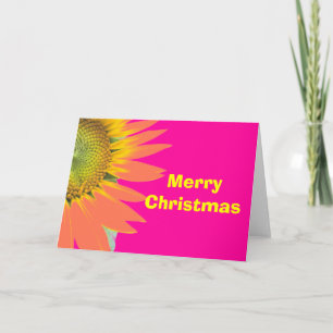 Bright Merry Christmas Pink and Yellow Flower Holiday Card