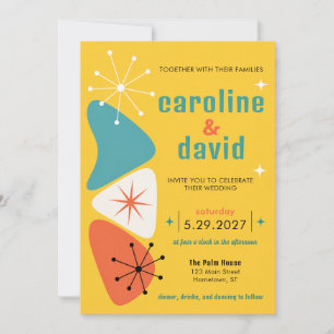 Bright Mid-Century Mod Yellow Geometric Wedding Invitation