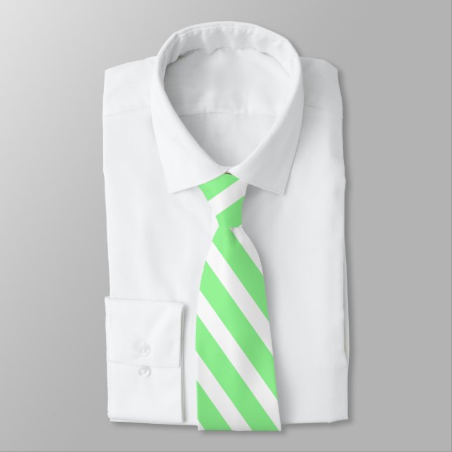 Bright Mint Green and White Stripes Tie (Tied)