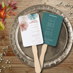 Bright Modern Abstract Dark Teal Copper Bisque  Pr Hand Fan