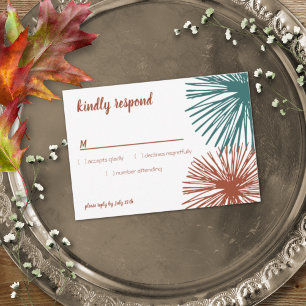 Bright Modern Abstract Dark Teal Copper Bisque  RSVP Card