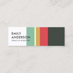 BRIGHT MODERN BOLD AQUA PINK ORANGE NAVY STRIPES MINI BUSINESS CARD
