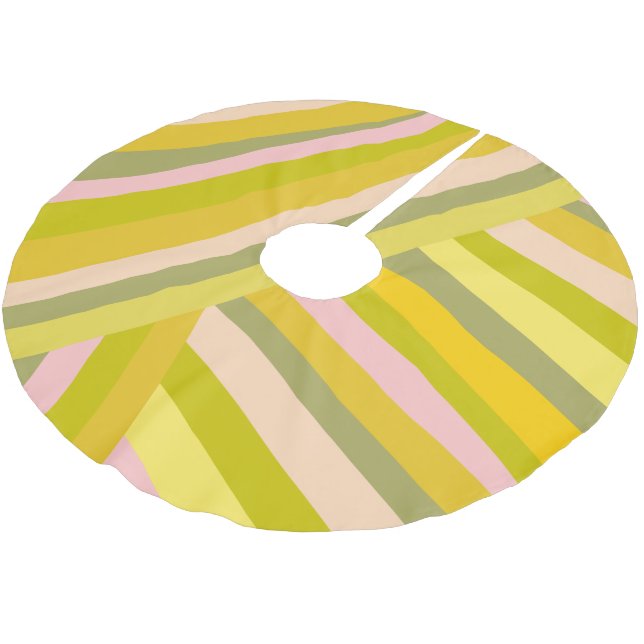 Bright Modern Citrus Stripes Green and Pink Brushed Polyester Tree Skirt (Angled)