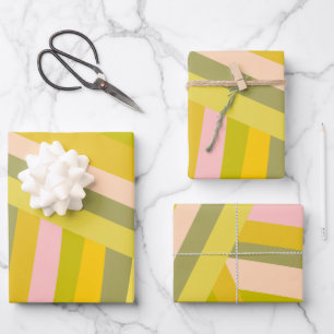 Bright Modern Citrus Stripes Green and Pink Wrapping Paper Sheet