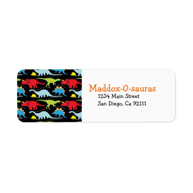 Bright Modern Dinosaur Return Address Labels (Front)