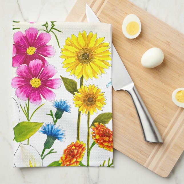 Bright Modern Floral Art Accent Kitchen Towel (Quarter Fold)