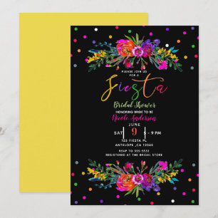 Bright Modern Floral & Black Fiesta Bridal Shower Invitation