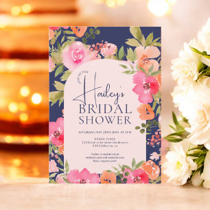 Bright Modern Floral Boho Blue Chic Bridal Shower Invitation