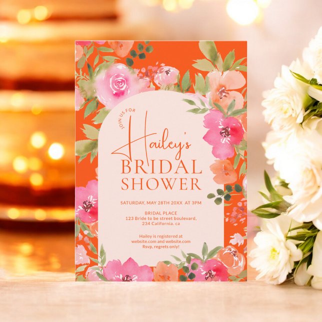 Bright Modern Floral Boho Orange Bridal Shower Invitation (Bright Modern Floral Boho Orange Bridal Shower Invitation)
