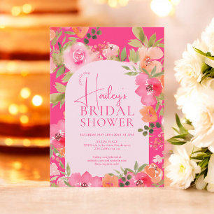Bright Modern Floral Boho Pink Chic Bridal Shower Invitation