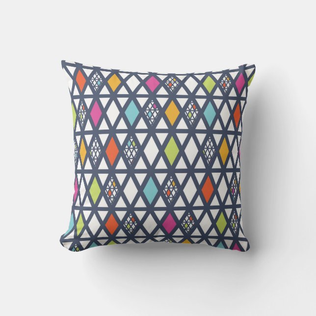 Bright Modern Graphic Pink Teal Lime Throw Pillow (Front)