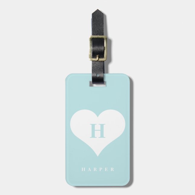 Bright, modern heart monogram luggage tag (Front Vertical)
