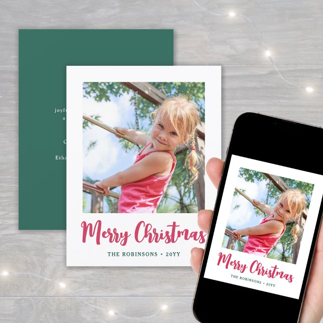 Bright Modern Script Merry Christmas Minimal Photo Holiday Card (Creator Uploaded)