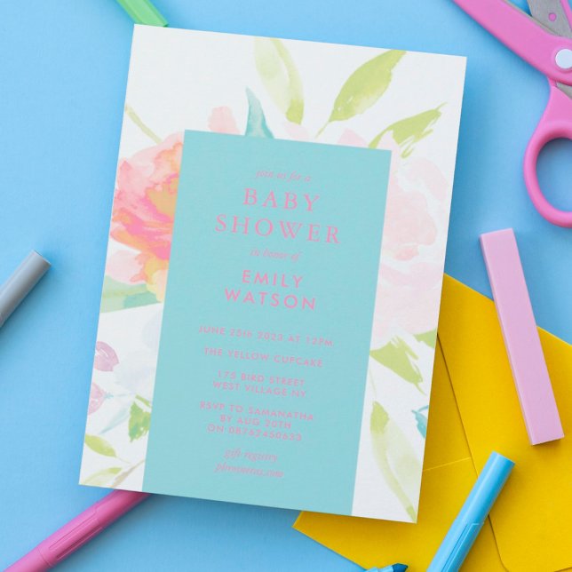 Bright Modern Spring Watercolor Baby Shower Invitation (Creator Uploaded)