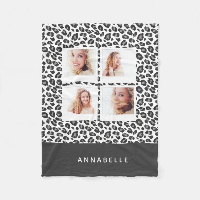 Bright modern vintage photo animal print fleece blanket (Front)