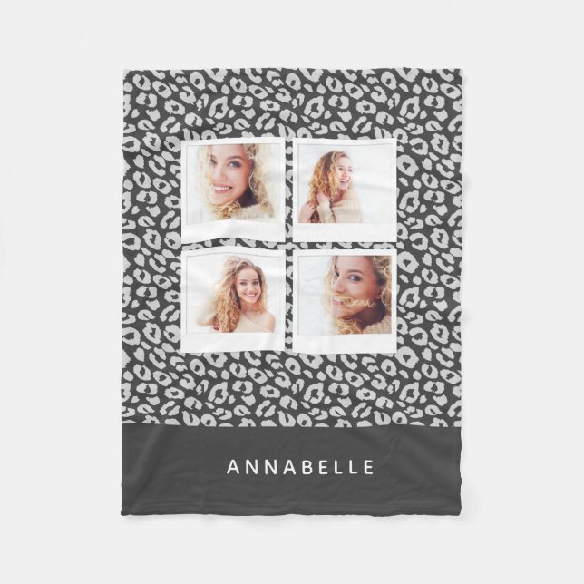 Bright modern vintage photo animal print fleece blanket (Front)