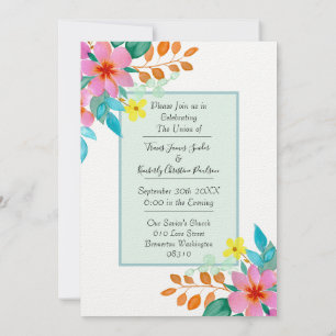 Bright Modern Watercolor Florals Wedding Invitation