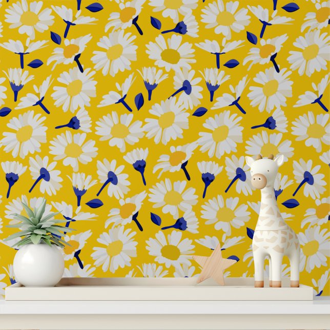Bright Modern Yellow Daisy Floral Pattern Wallpaper (Creator Uploaded)