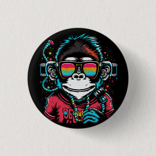 bright-monkey-with-headphones-sunglasses-looks-lik 3 cm round badge