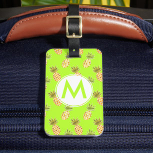 Bright Monogram Tropical Painted Pineapple Pattern Luggage Tag