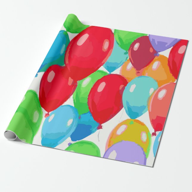 Bright Multi-Color Balloon Party Pattern – Fun Wrapping Paper (Unrolled)