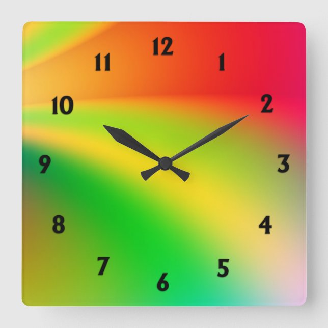 Bright Multi-Colour Numbered Square Wall Clock (Front)