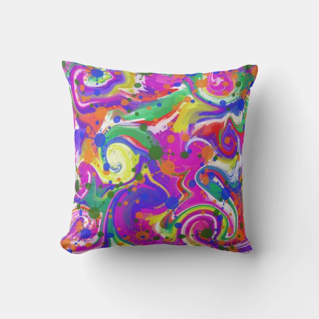Bright Multi Coloured Abstract Cushion (Front)