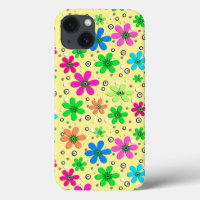 Bright multi-coloured chamomile flowers on a yello