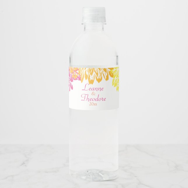 Bright Multi-Coloured Mums, Floral Water Bottle Label (Front)