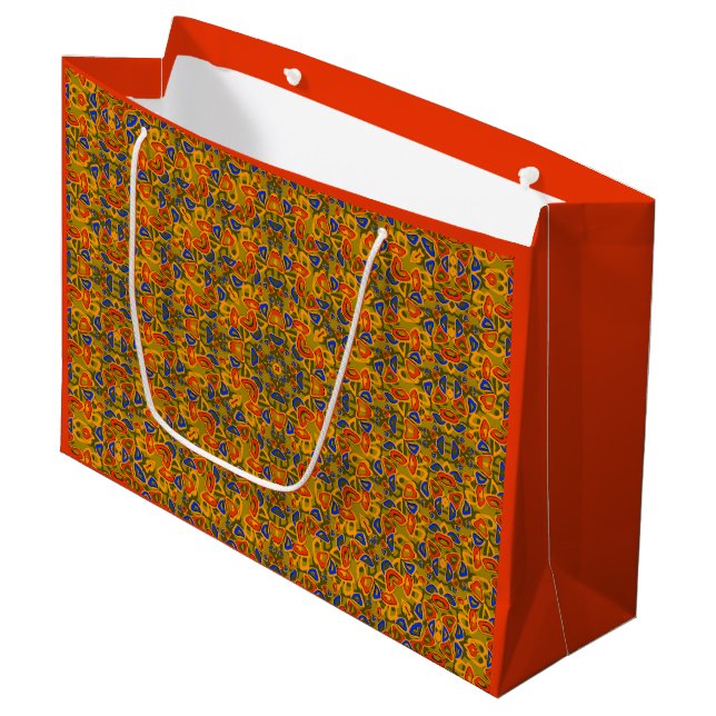 Bright multi-coloured pattern handkerchief orange large gift bag (Front Angled)