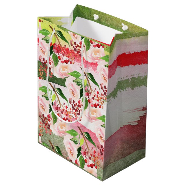 Bright Multi Watercolor Splash Christmas  Medium Gift Bag (Back Angled)