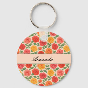 Bright Multicolor Rose Name Pattern Key Ring