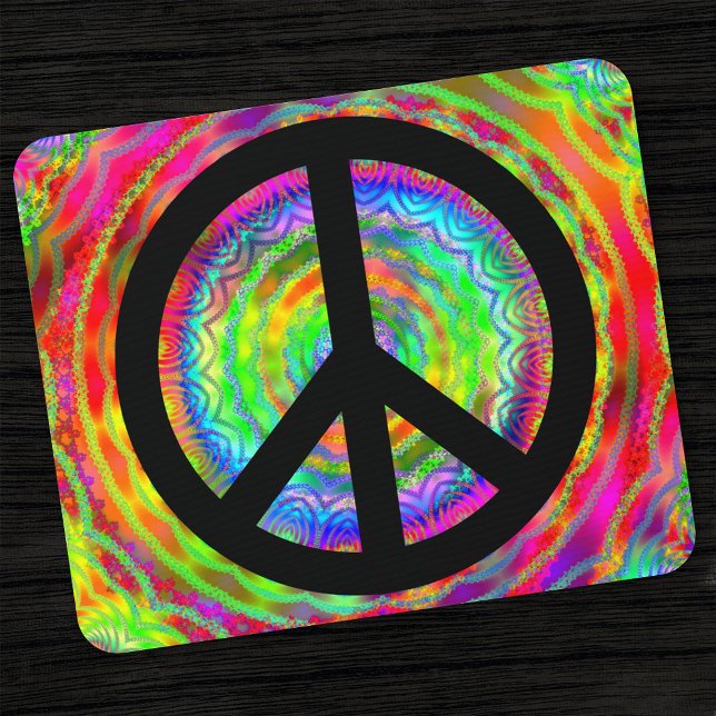 Bright Multicolored Fractal Black Peace Symbol Mouse Pad (Creator Uploaded)