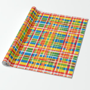 Bright Multicolored Plaid Abstract Pattern Wrapping Paper