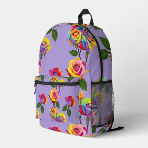 Bright Multicolored Roses In Rainbow Shades Printed Backpack
