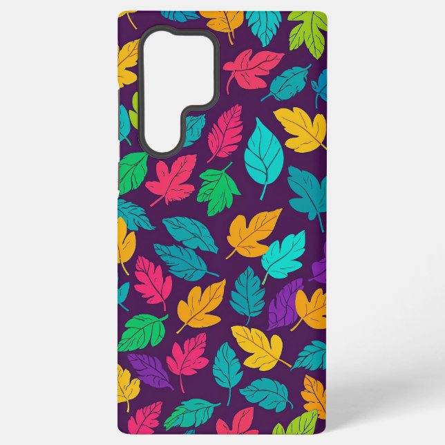 Bright Multicoloured Leaf Pattern Dark Background Samsung Galaxy S22 Ultra Case (Back)