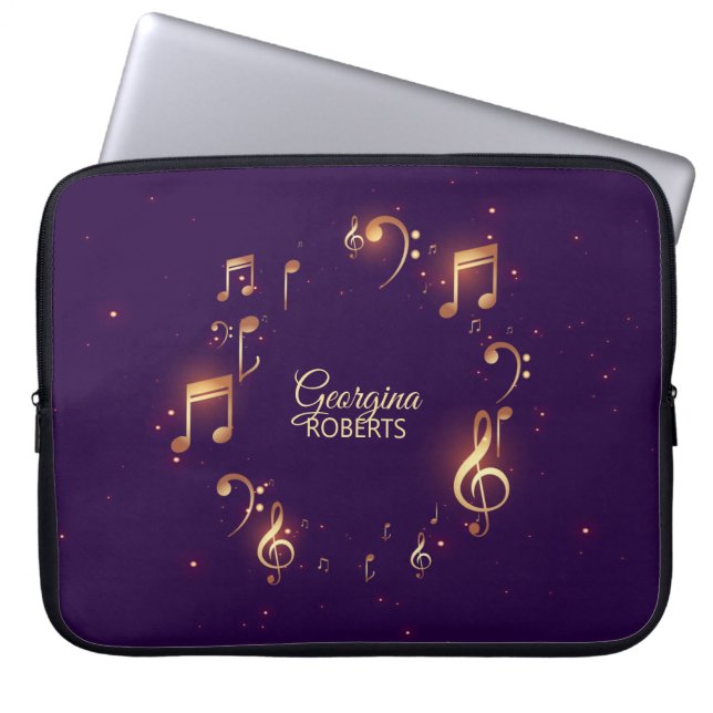 Bright Music Notes and Custom Name Laptop Sleeve (Front)