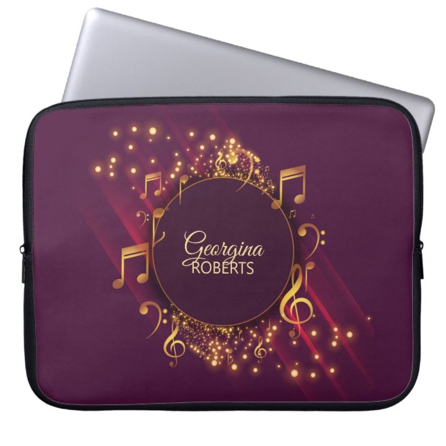 Bright Music Notes and Custom Name Laptop Sleeve (Front)