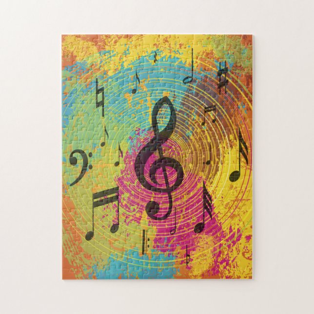 Bright Music Notes on Explosion of Colour Jigsaw Puzzle (Vertical)