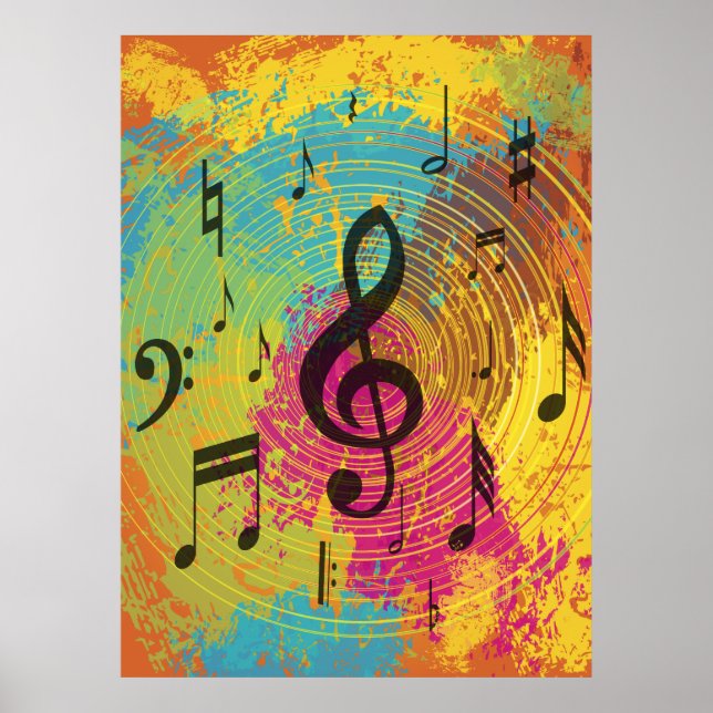 Bright Music Notes on Explosion of Colour Poster (Front)