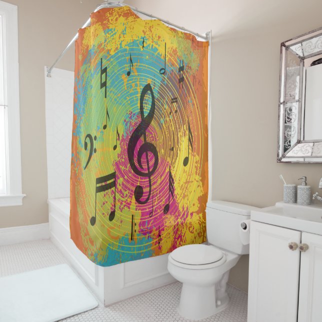 Bright Music Notes on Explosion of Colour Shower Curtain (In Situ)