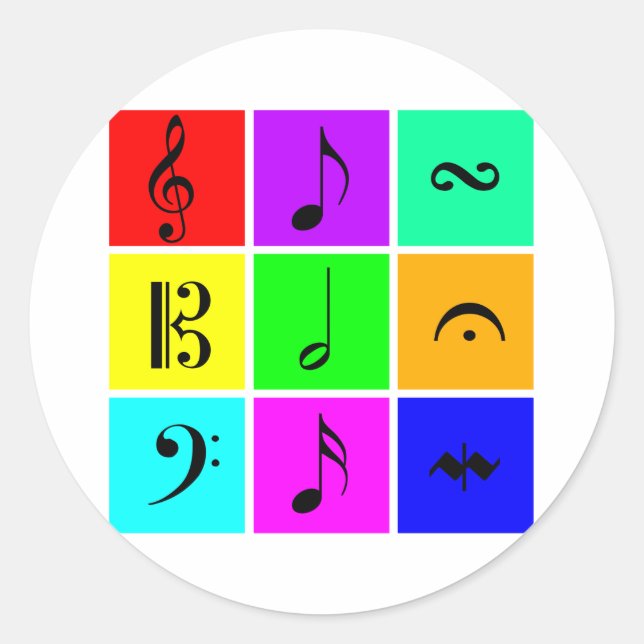 bright music symbols classic round sticker (Front)
