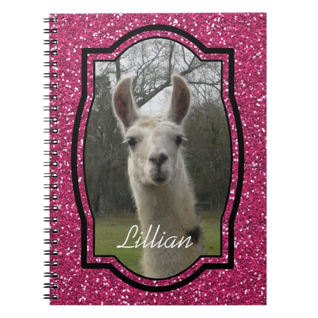 Bright N Sparkling Llama in Hot Pink Notebook (Front)