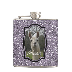 Bright N Sparkling Llama in Smokey Lavender Hip Flask